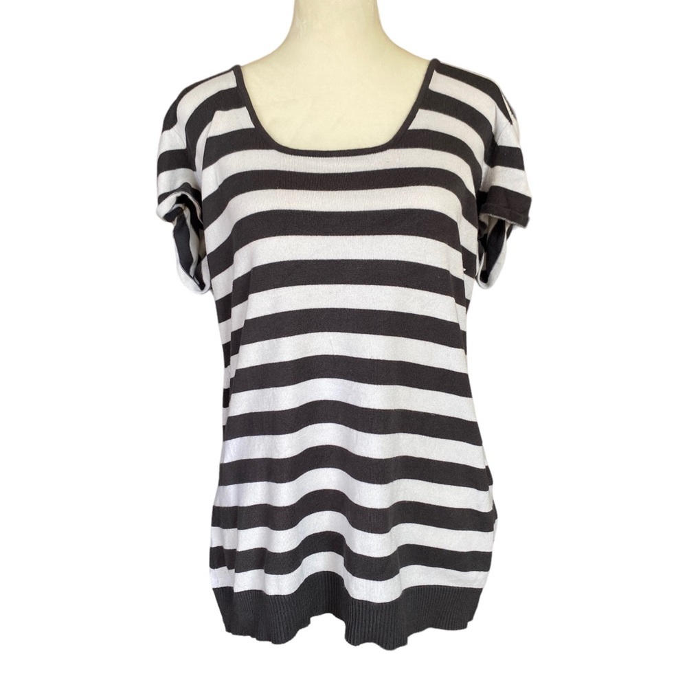 Derek Heart women's size 1X black and white striped stretchy top cinch sleeves